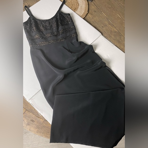 OLEG CASSINI BLACK TIE Silk & Beaded Formal Evening Gown Vintage 90’s Gown Black - Picture 14 of 15